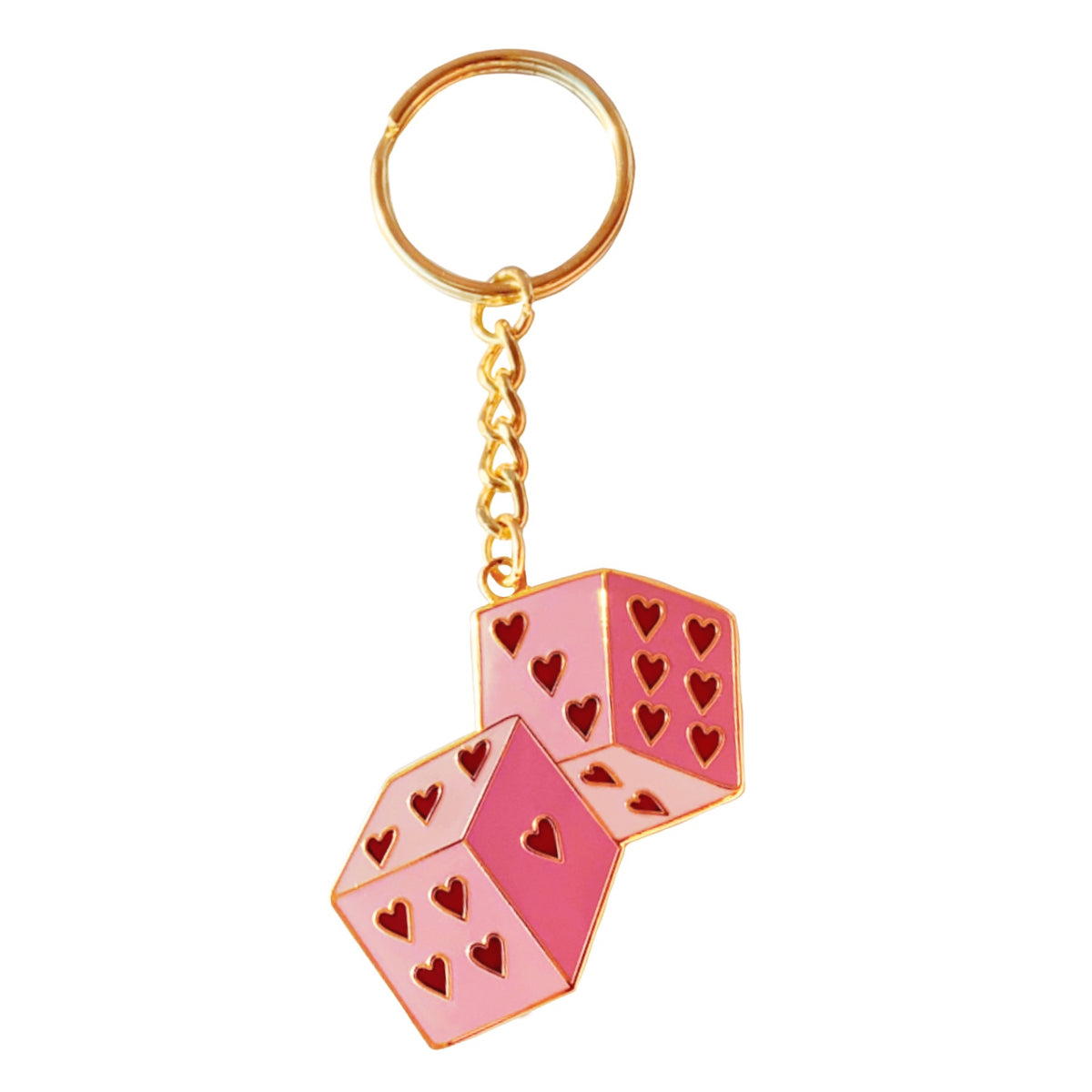 Multicolor Resin, Enamel and Metal Game On Dice Keychain Gold Hardware