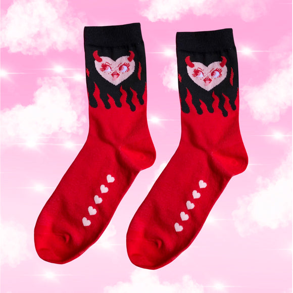 Flaming Devil Heart Unisex Socks