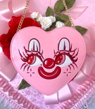 Pink Clown Heart Purse - Double Sided Faces