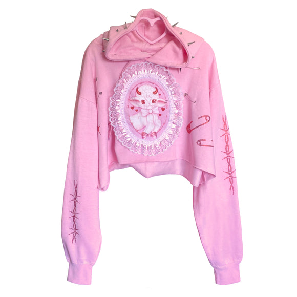 1 of 1 Lamby Crop Pink Spiked Hoodie (1)