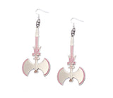 Pink Battle Axe Silver Earrings