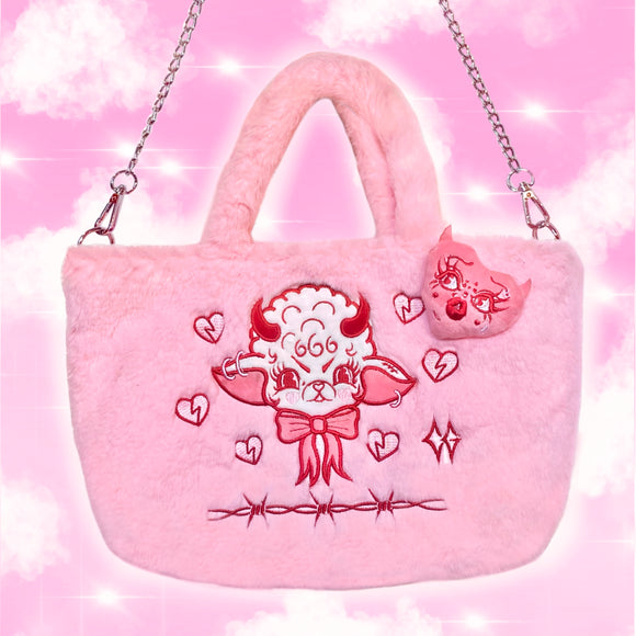 Pink Lamby Furry Purse with Chain Strap