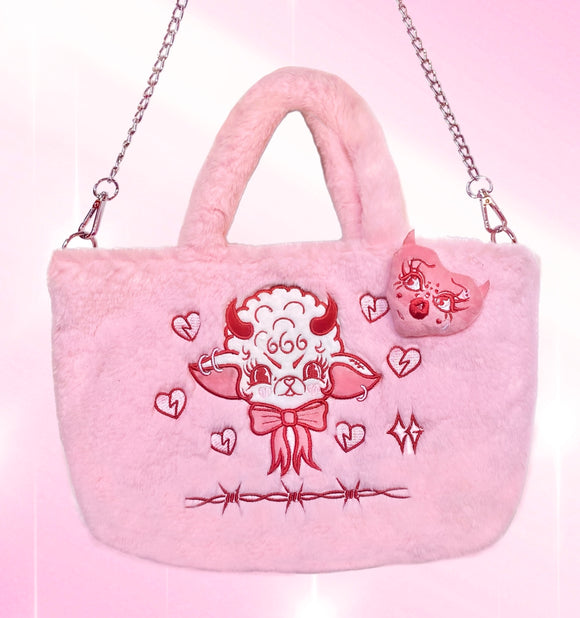 Pink Lamby Furry Purse with Chain Strap