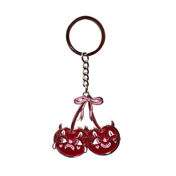 Valentine Clown Cherries Silver Keychain