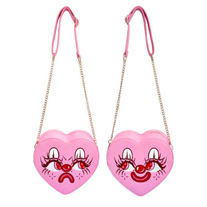 Pink Clown Heart Purse - Double Sided Faces