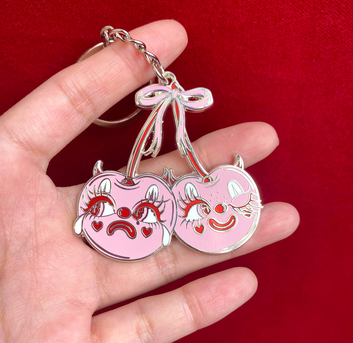 Clown Cherries Silver Keychain – Creepy Gals