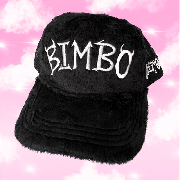 Black and White Bimbo Fuzzy Trucker Hat