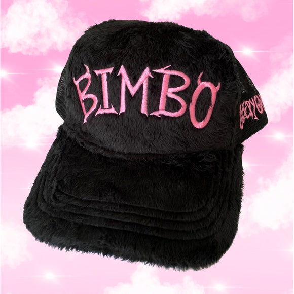 Black and Pink Bimbo Fuzzy Trucker Hat